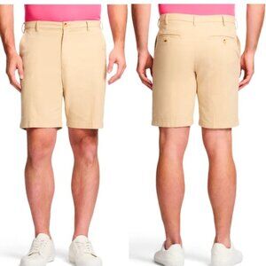 IZOD SALTWATER FLAT-FRONT CHINO SHORT - PALE KHAKI, 36 WAIST